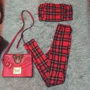 Plaid Fashion Nova tube top set gently worn